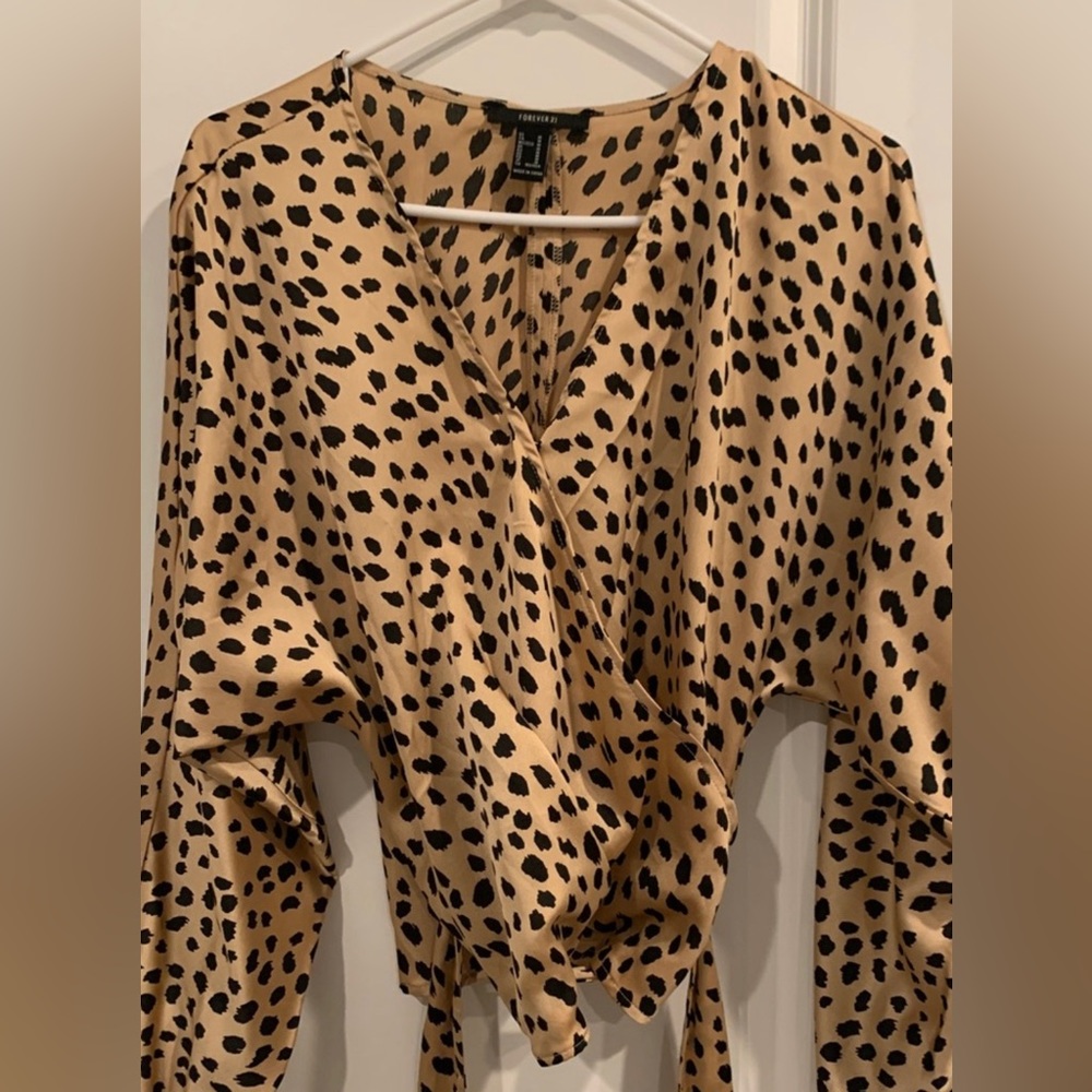 Forever 21 Silk Cheetah Wrap Top with Belt size Small